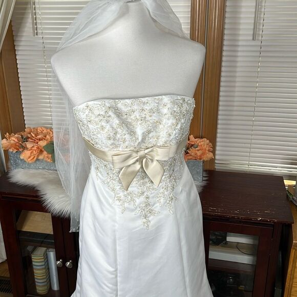 DAVID'S BRIDAL COLLECTION
lace wedding dress with beaded metallic lace - Picture 1 of 16